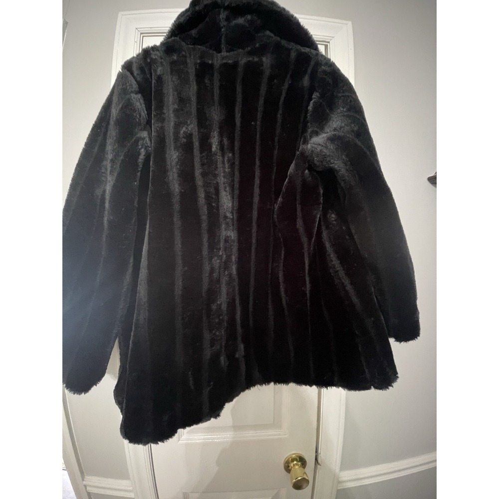 Vintage Collections Women Black Faux Fur Jacket Lined Hook & Loop Long Sleeve L - Picture 2 of 4